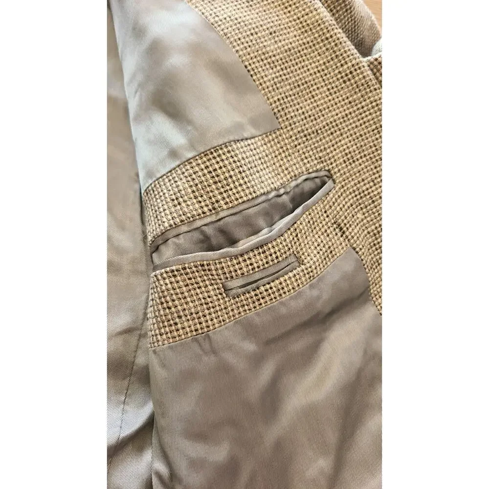 Neutral Silk Woven Tweed  2 Button Sport Jacket Coat Mens 40R Old Money Timeless
